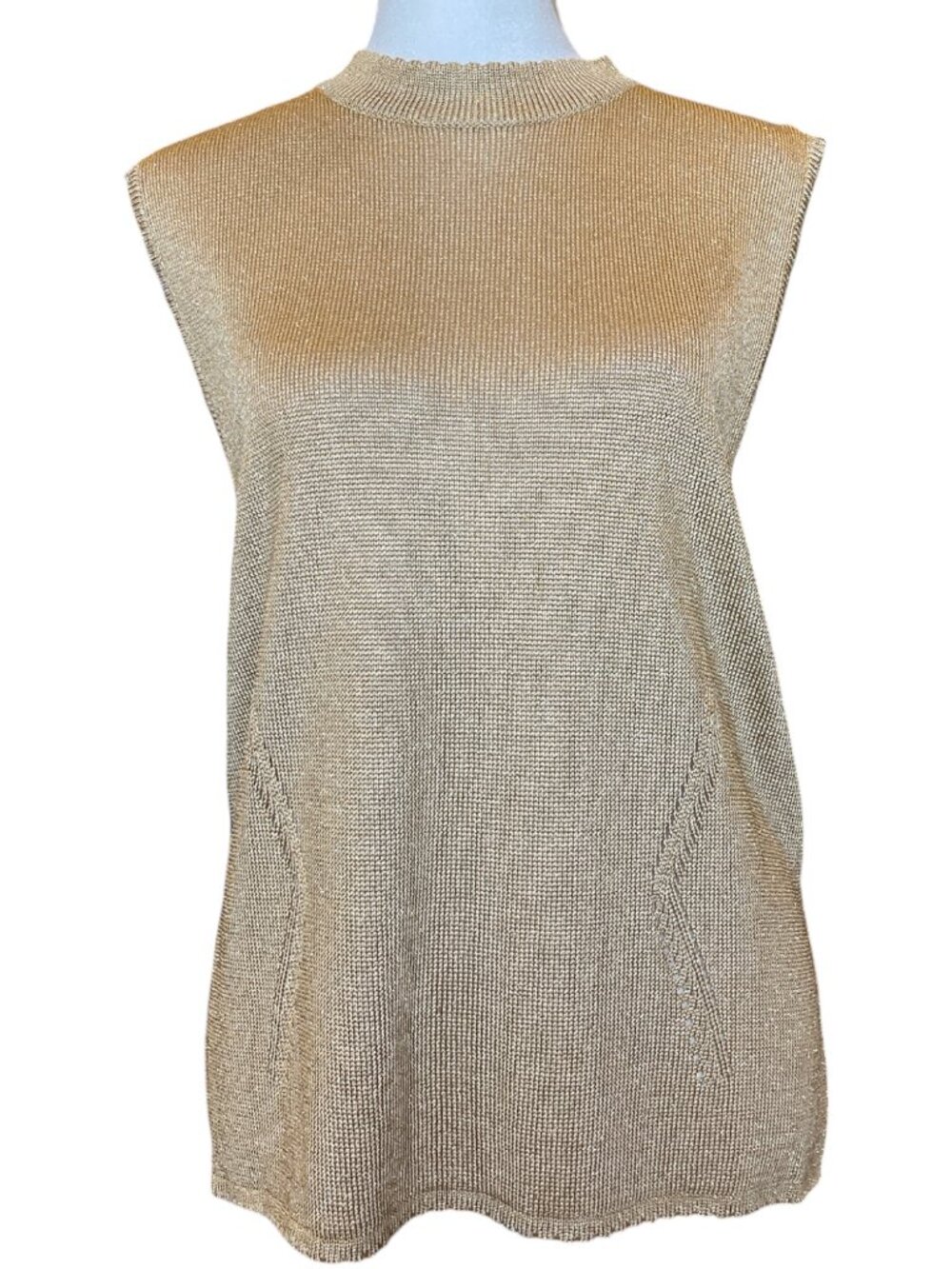 St. John Metallic Gold Knit Sleeveless Shell Sweater Blouse Tank Top